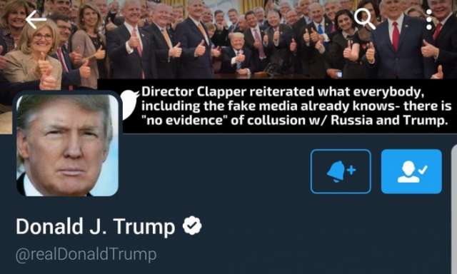 Trump's Twitter banner changed to deny US-Russia links