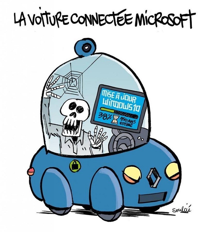 La voiture connectée Microsoft - CARICATURE