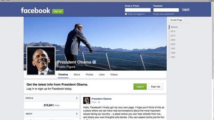 Barack Obama lance une page Facebook personnelle