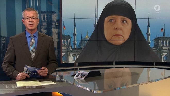 German TV channel under fire over image of Merkel in headscarf