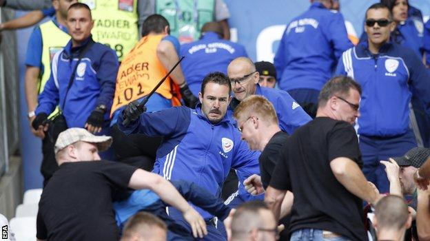 Hungary fans clash with riot police inside Marseille stadium