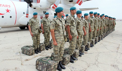 A group of Azerbaijani peacekeepers seen off to Afghanistan