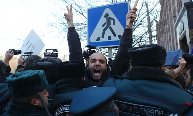 Anti-government protest in front of government building in Armenia