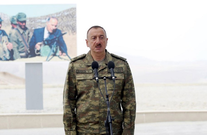 Ilham Aliyev attends opening of new military unit on frontline 