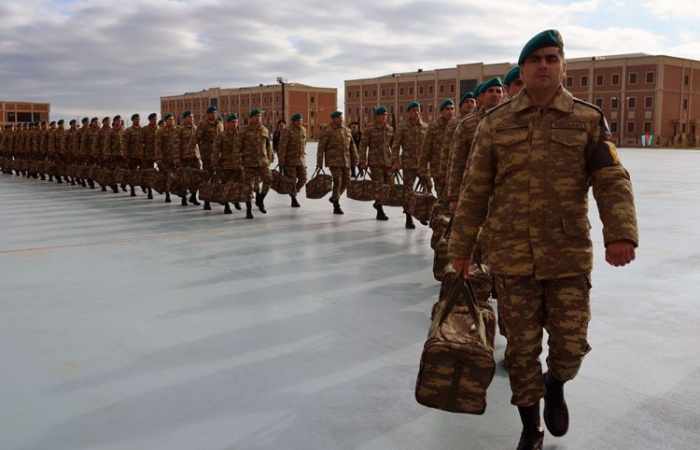 A group of Azerbaijani peacekeepers seen off to Afghanistan
