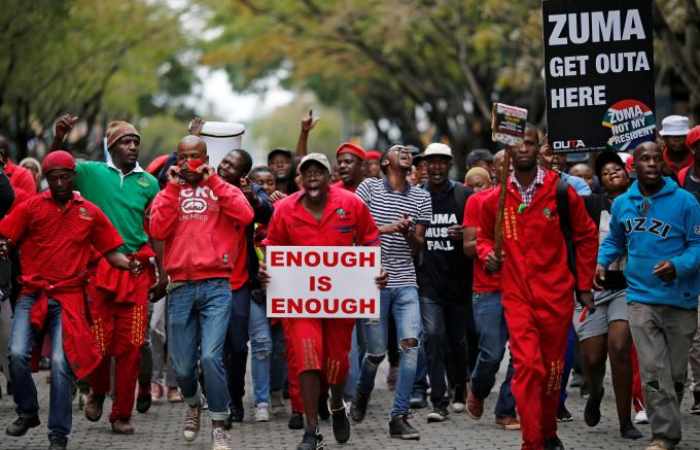 Opposition protesters in South Africa's capital urge Zuma to quit