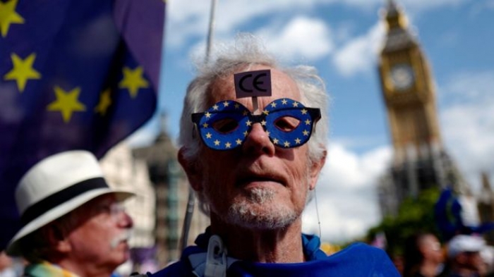 Anti-Brexit marchers rally in Parliament Square