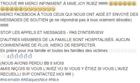 Attentat de Nice: un bébé de 8 mois retrouvé par ses parents grâce à Facebook