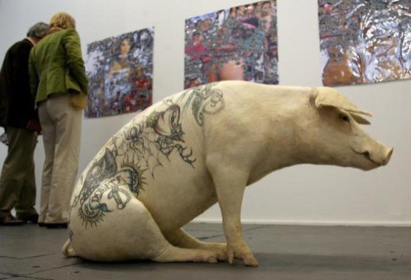 Une expo avec des cochons tatoués fait polémique