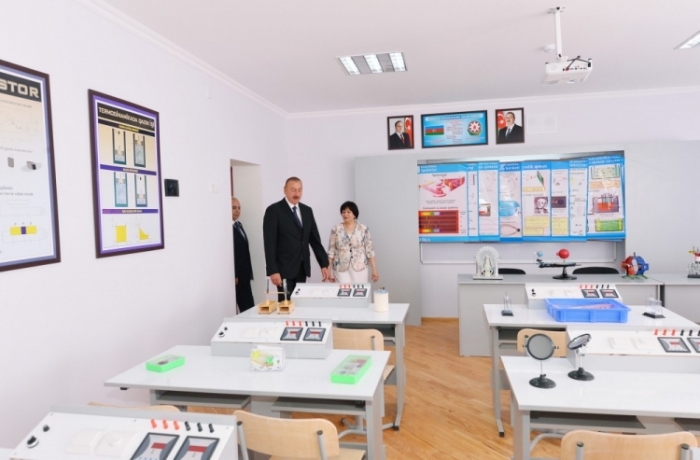 President Ilham Aliyev views conditions created at secondary school in Baku