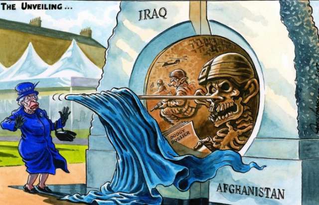 Queen unveils Iraq and Afghanistan wars memorial - CARTOON