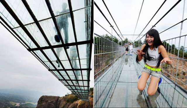 China`s New Glass-Bottom Bridge Cracks - 3,500 Feet Above Earth