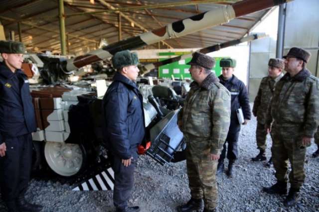Azerbaijani defense minister checks combat capability of armored vehicles on frontline - PHOTOS