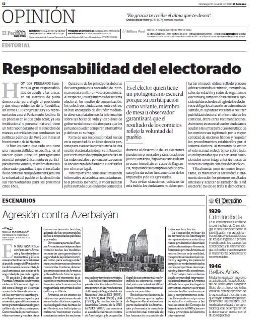Peruvian newspaper publishes on aggression against Azerbaijan