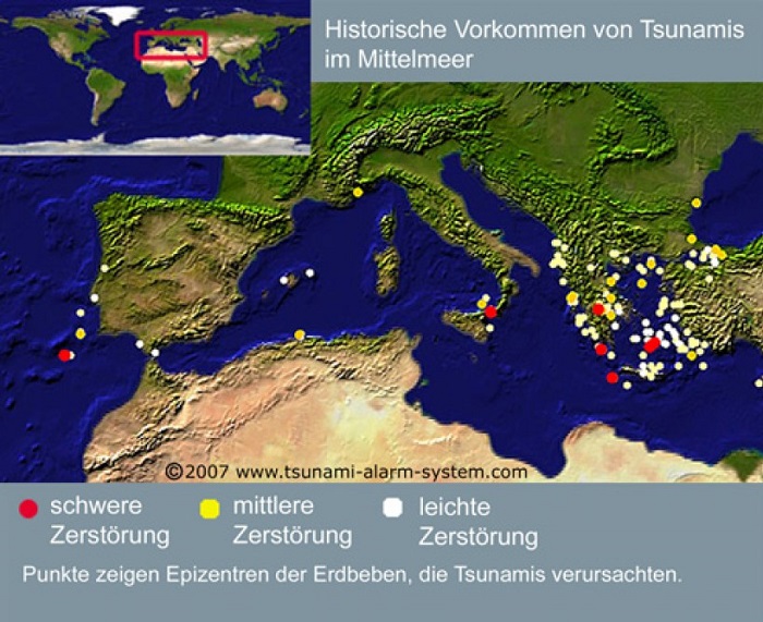 Etwa zehn Prozent aller Tsunamis ereignen sich im Mittelmeer