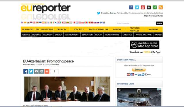 `Eureporter` published article titled "EU-Azerbaijan: promoting peace"