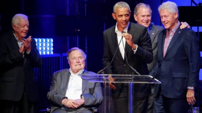 Former US presidents gather for hurricanes fundraiser