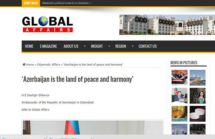 Pakistani "Global Affairs" publishes interview by Azerbaijani Ambassador