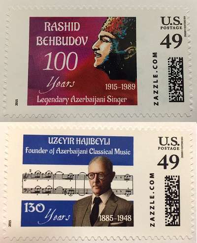 Postage stamps dedicated to Uzeyir Hajibeyli, Rashid Behbudov issued in U.S.