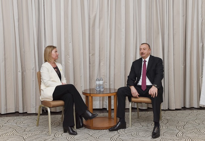 Präsident Ilham Aliyev trifft in Wien mit Hoher EU-Vertreterin zusammen