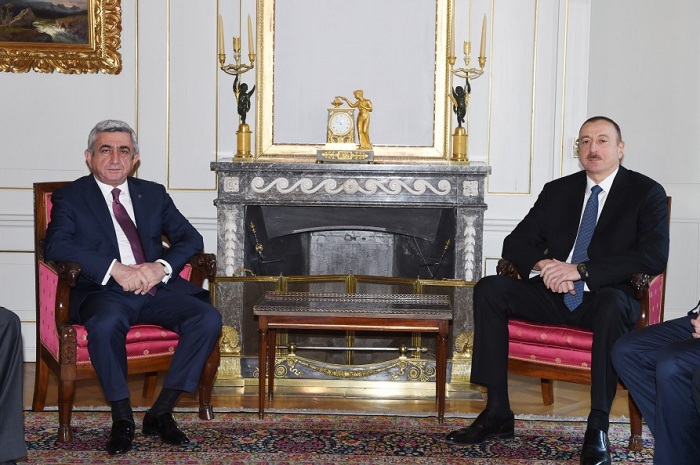 Azerbaijani president holding private meeting with Armenian counterpart