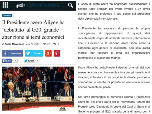 La presse italienne a écrit sur Ilham Aliyev 