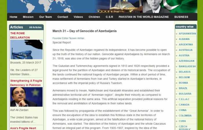 La presse pakistanaise publie un article sur la Journée du Génocide des Azerbaïdjanais