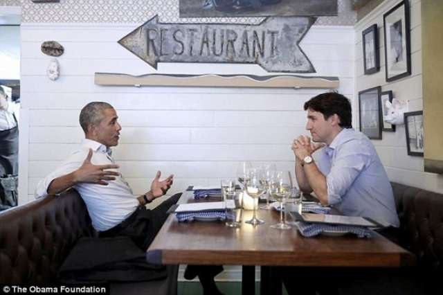 Barack Obama enjoys dinner with Justin Trudeau during Montreal visit