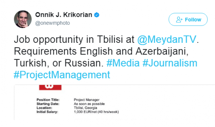 Erməni jurnalist “Meydan TV”-yə işçi axtarır – FOTOFAKT