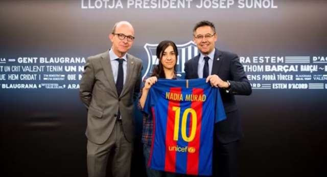 El FC Barcelona recibe a Nadia Murad, la yazidí símbolo de los derechos de la mujer