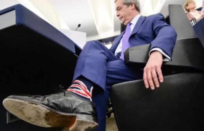 Nigel Farage shows off his Union Jack socks in Strasbourg parliament debate