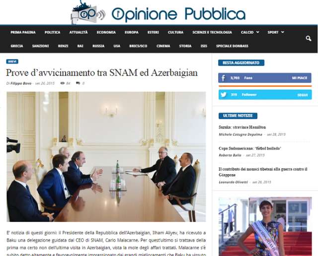 Opinione pubblica highlights Azerbaijan-Italy energy ties