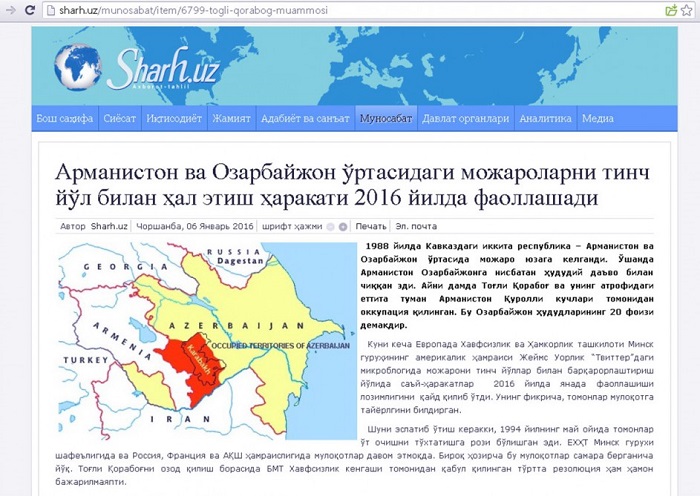 Usbekisches Portal “Sharh.uz“ schreibt über Berg-Karabach-Konflikt