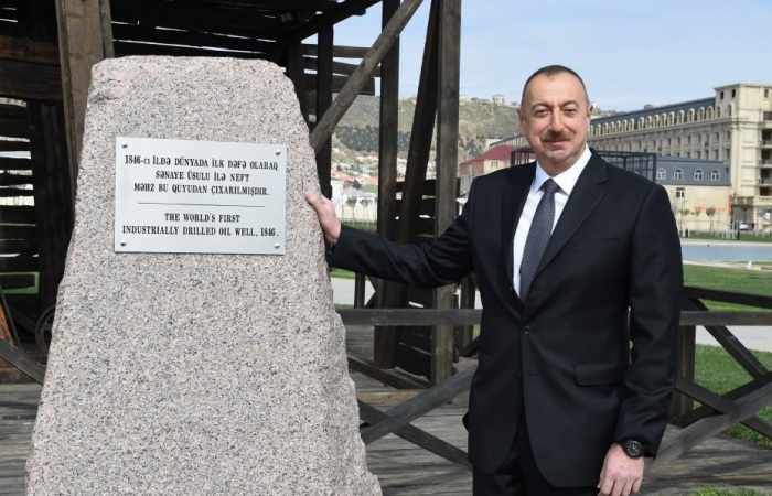 Ilham Aliyev viewed world`s first mechanically drilled oil well in Bibiheybat after reconstruction