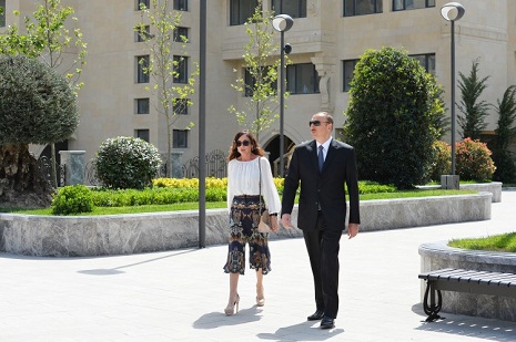 Ilham Aliyev, his spouse review newly-built park near Azerbaijan National Conservatory