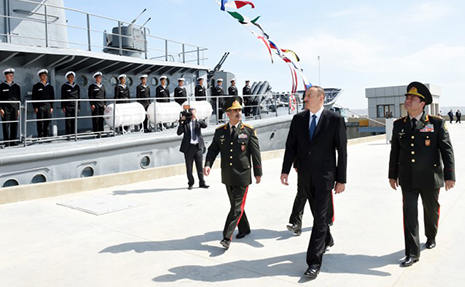 Azerbaijani president attends opening of naval base