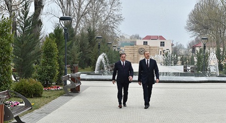 President Ilham Aliyev reviews conditions created at Friendship Park in Mingachevir