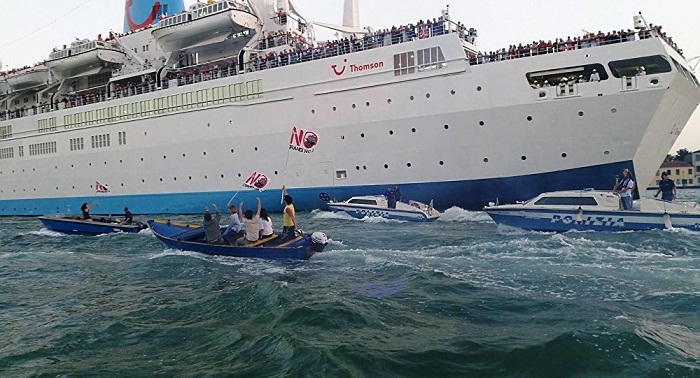 `Rage Against Tourism` as local protesters block cruise ships in Venice 