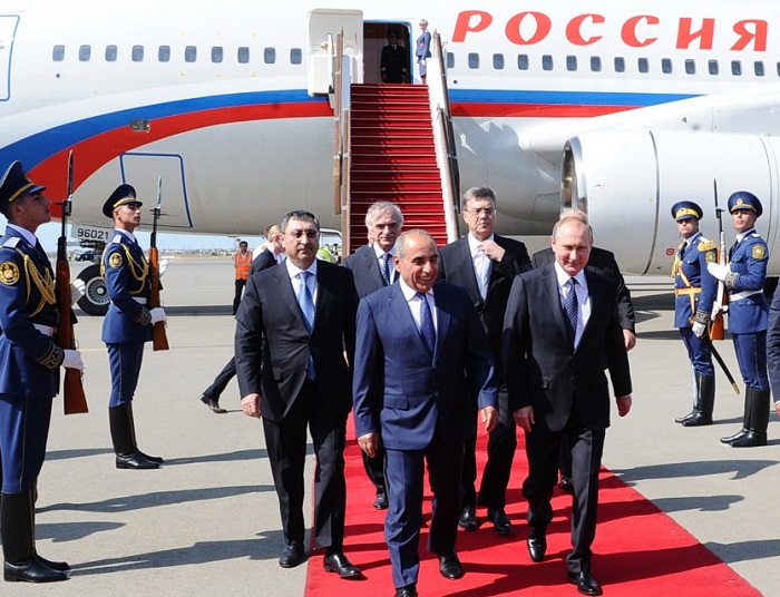 Russia’s President Vladimir Putin arrived in Azerbaijan Aug. 8.