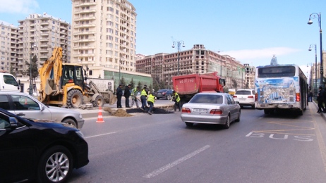 Bakıda mərkəzi yol təmirə bağlandı