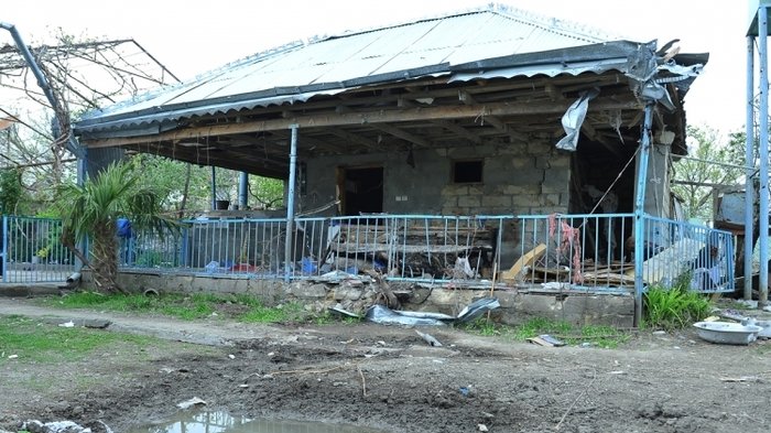 Journalists visit house destroyed by Armenians shelling in Aghjabadi