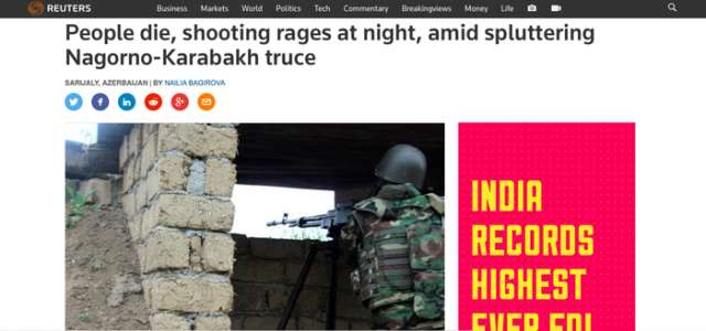 Reuters reports from contact line of Armenian, Azerbaijani troops