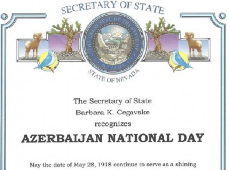 State of Nevada issues proclamation on Azerbaijan National Day