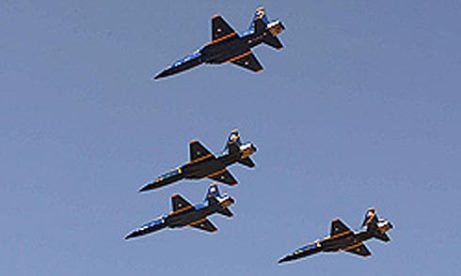 Azerbaijan`s fighter jets flying along frontline