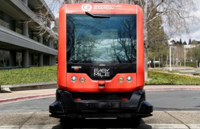 Self-driving bus with no back-up driver nears California street