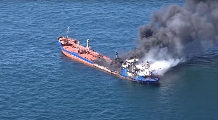Efforts underway to extinguish fire on Russian tanker in Caspian, one person missing