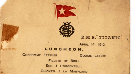 Last lunch menu Titanic survivors going to auction