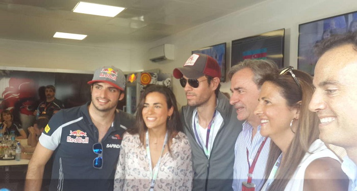 Enrique Iglesias visits pit boxes of teams participating in F1 EuropeGP in Baku