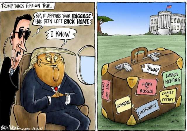Trump's foreign trip - CARTOON