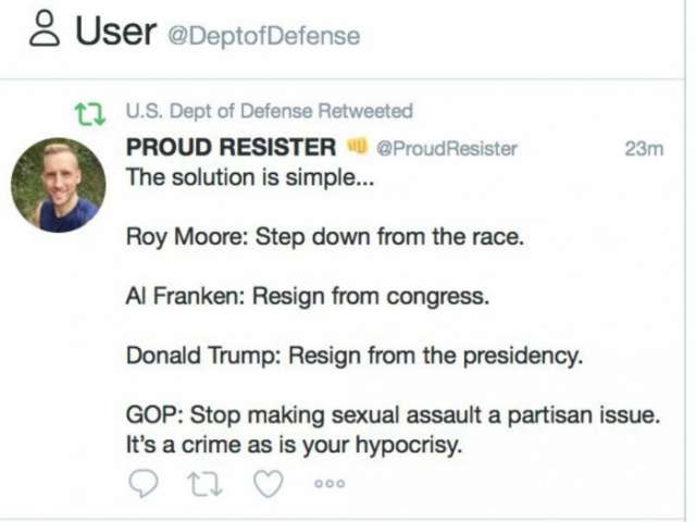 Pentagon retweets post calling on Trump to resign